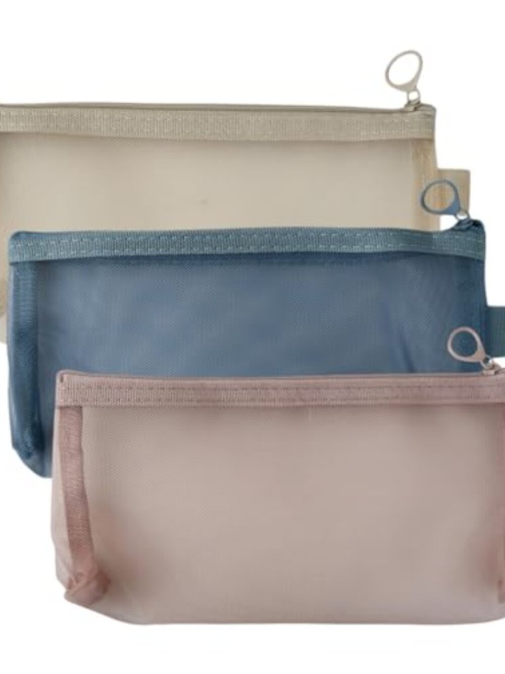 3pc Mesh Makeup Bag Set Nylon Cosmetic Travel Pouch